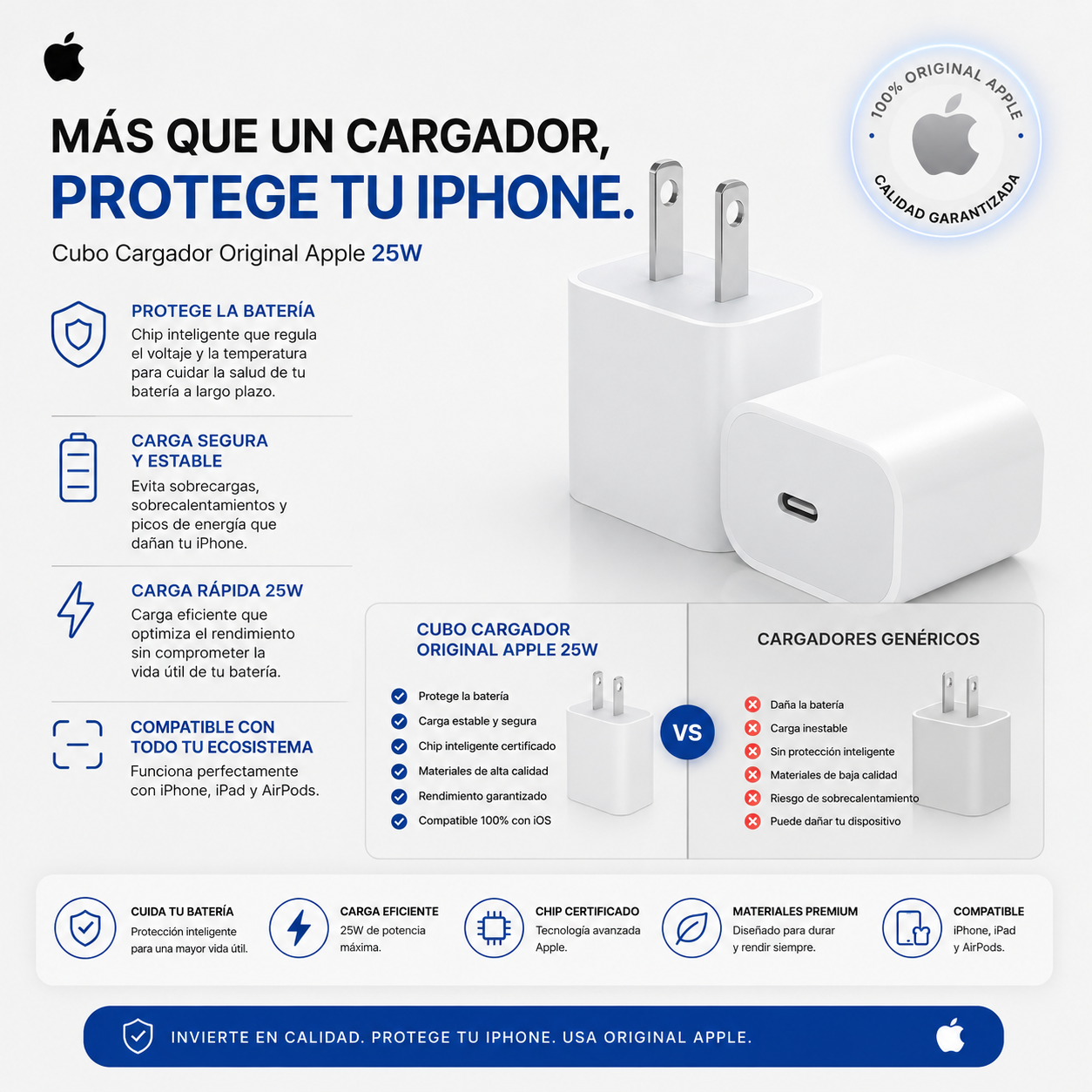 CUBO ORIGINAL CARGADOR IPHONE 25W TIPO C