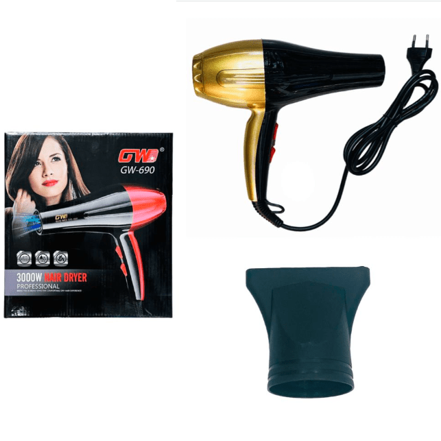 SECADOR DE CABELLO PROFESIONAL GW-690 3000W CON BOQUILLA DIRECCIONAL Y TECNOLOGÍA DE CALOR RÁPIDO