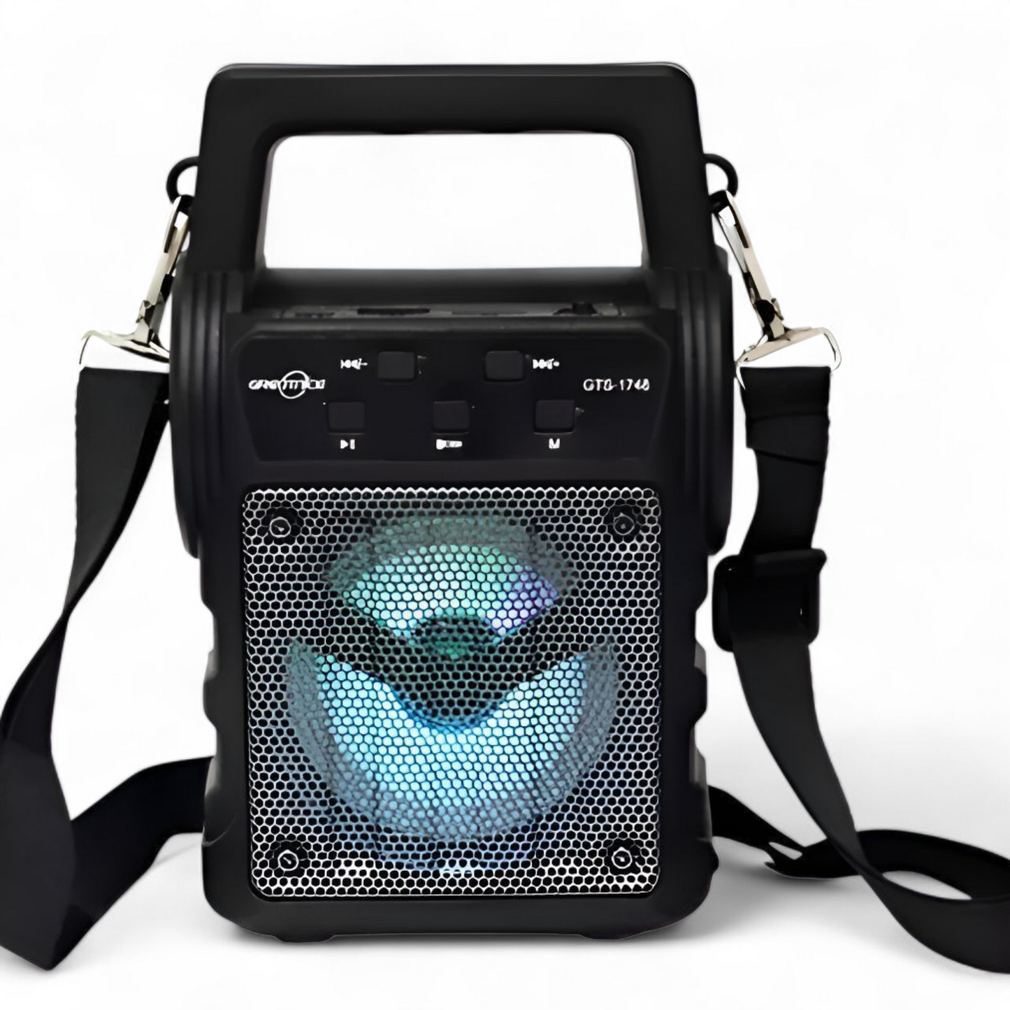 PARLANTE BLUETOOTH PORTÁTIL CON LUZ LED 10W USB RADIO FM Y CORREA AJUSTABLE