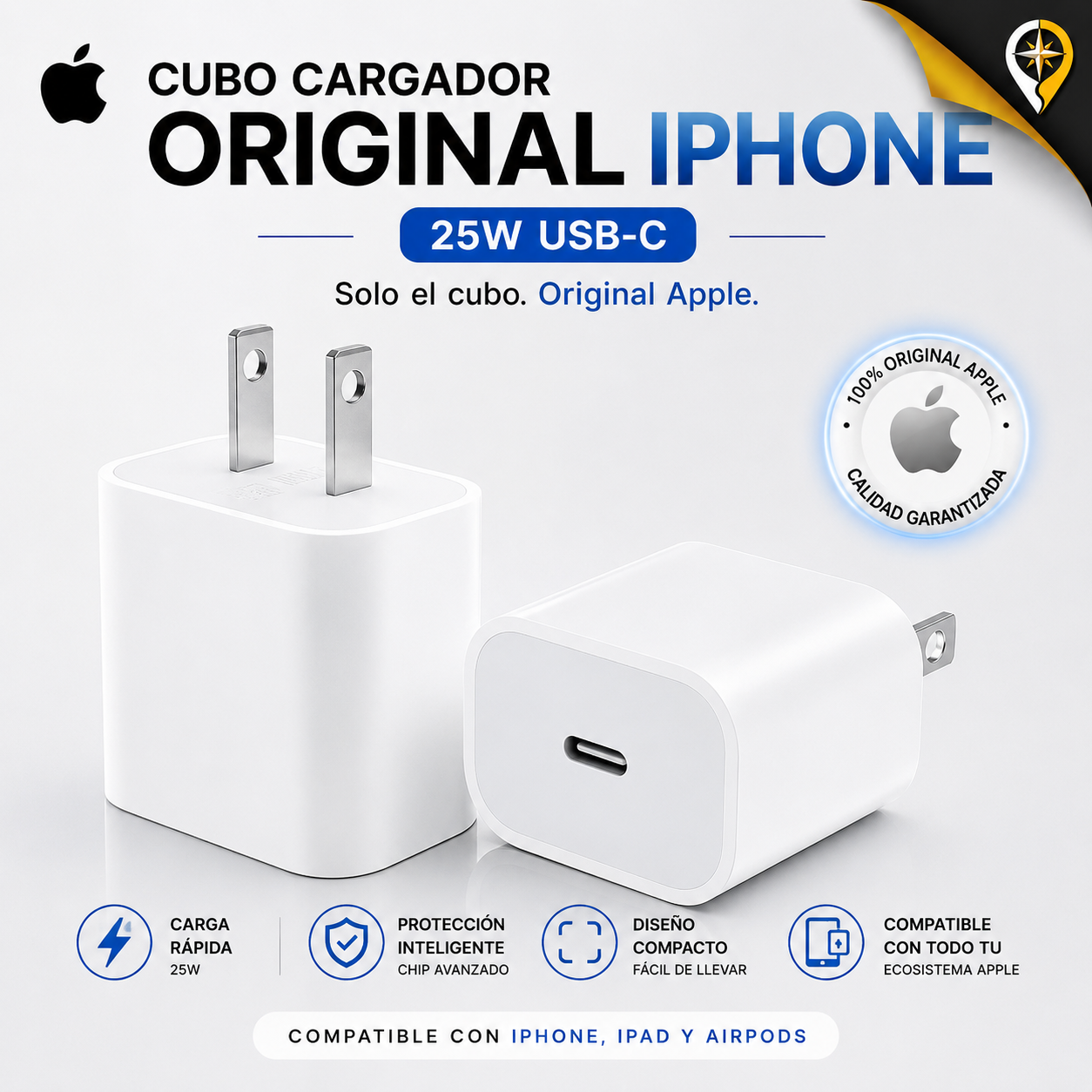 CUBO ORIGINAL CARGADOR IPHONE 25W TIPO C