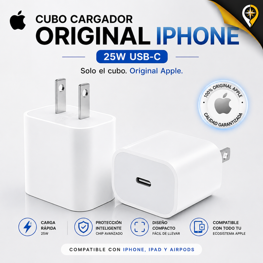 CUBO ORIGINAL CARGADOR IPHONE 25W TIPO C