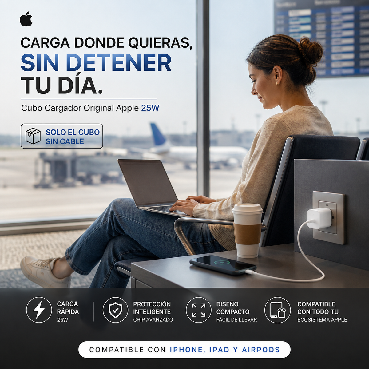 CUBO ORIGINAL CARGADOR IPHONE 25W TIPO C