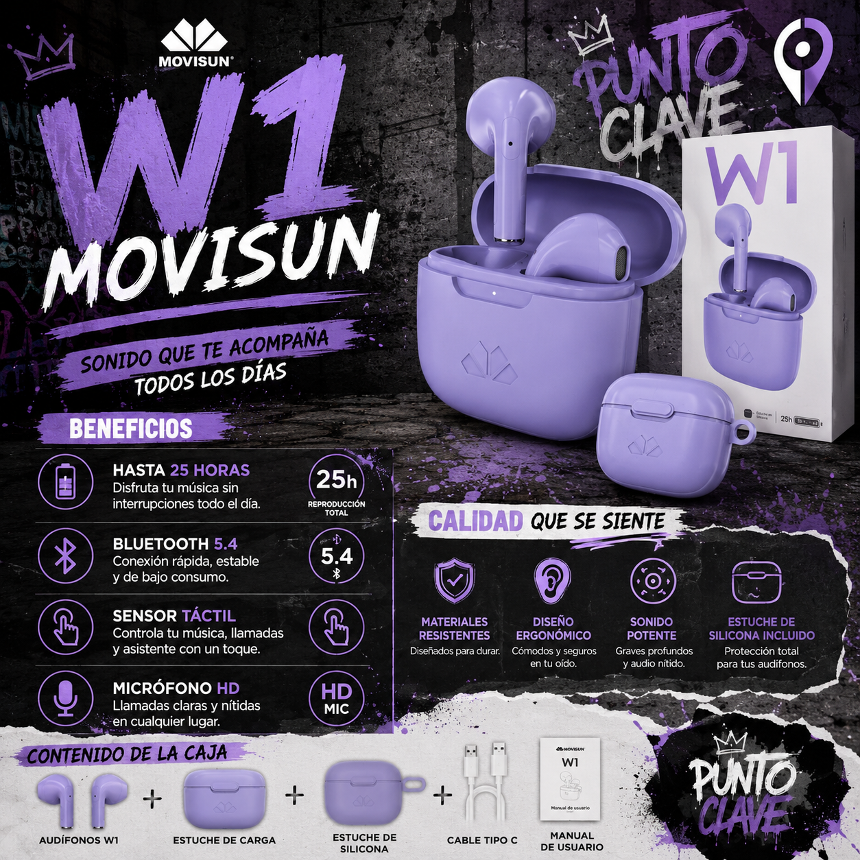 AUDÍFONOS BLUETOOTH W1 MOVISUN