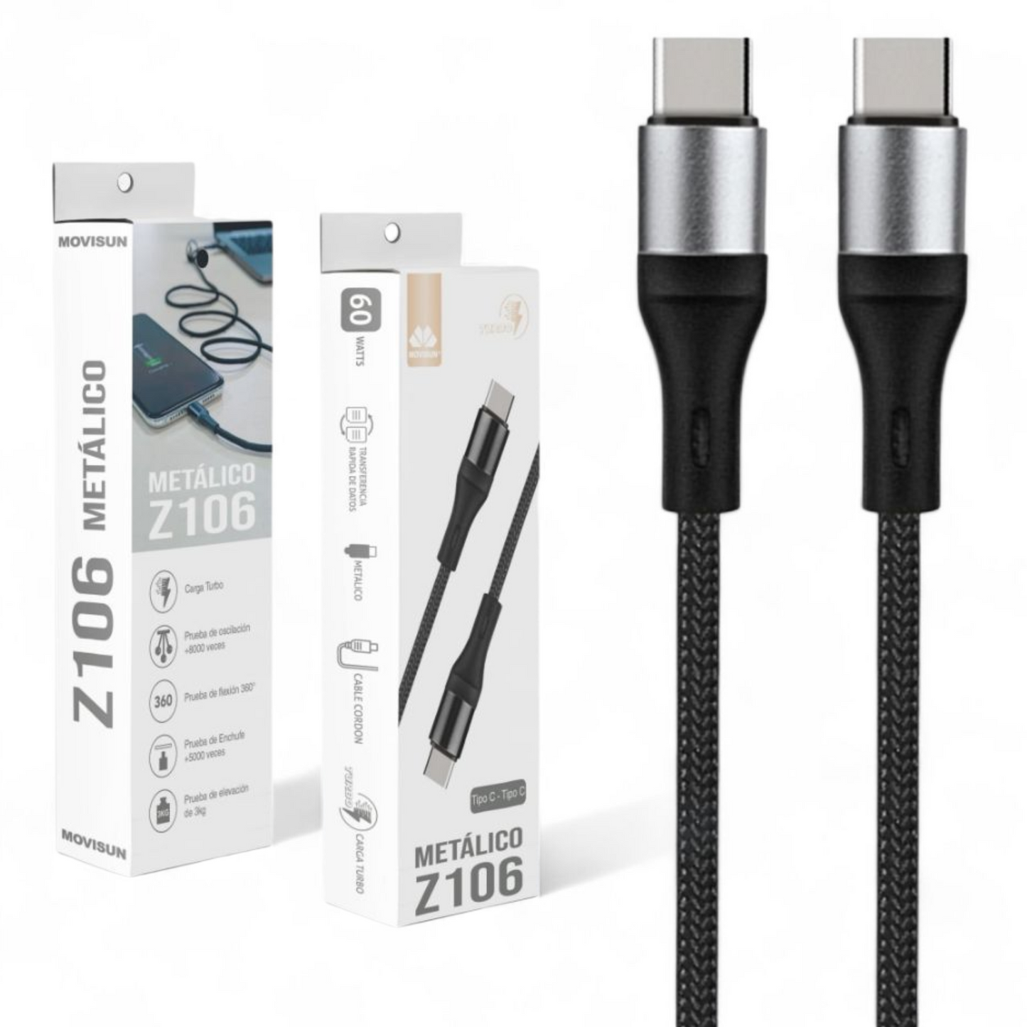 CABLE TIPO C A TIPO C METÁLICO Z106 MOVISUN – CARGA RÁPIDA 60W