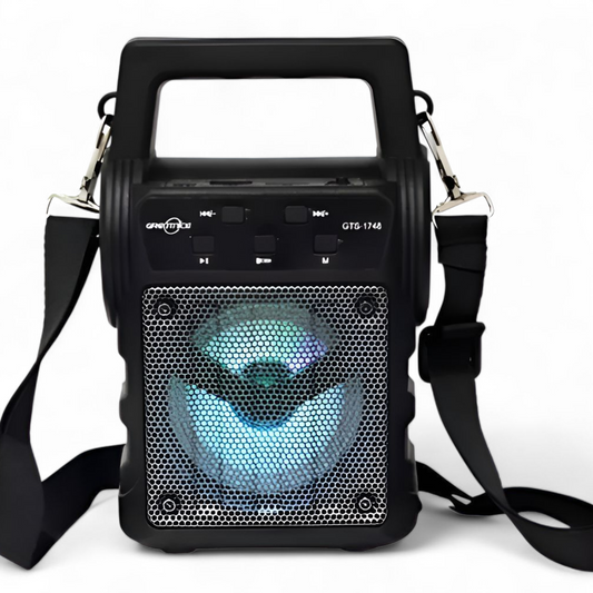 PARLANTE BLUETOOTH PORTÁTIL CON LUZ LED 10W USB RADIO FM Y CORREA AJUSTABLE